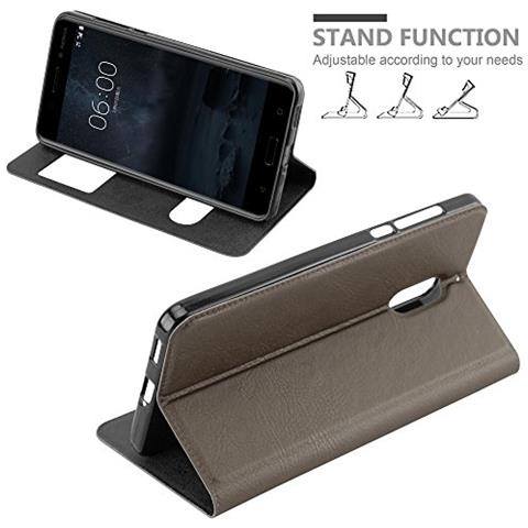 Custodia Compatibile Con Nokia 6 2017 In Bruno Pietra - Coperchio Protettivo Con Chiusura Magnetica, Funzione Stand E 2 Finestre Di Visualizzazione - Foto 2