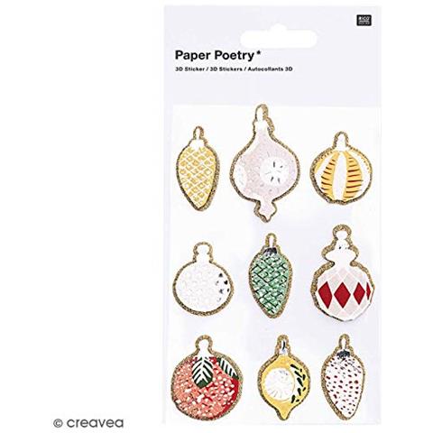 9 Adesivi 3d - Palle Natalizie Nostalgiche Con Glitter Dorati - Foto 2