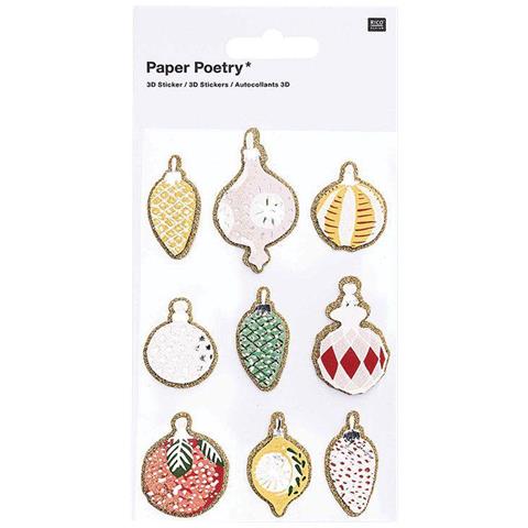 9 Adesivi 3d - Palle Natalizie Nostalgiche Con Glitter Dorati - Foto 3