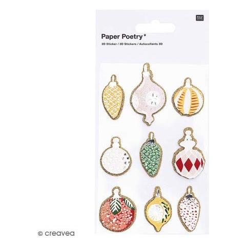 9 Adesivi 3d - Palle Natalizie Nostalgiche Con Glitter Dorati - Foto 1