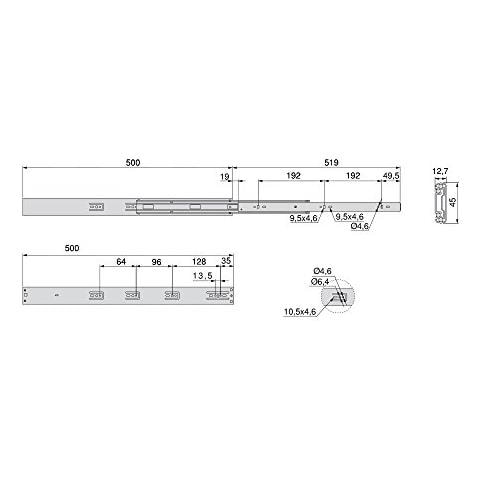 3051405 Guida Binario Con Cuscinetti A Sfere Ad Estrazione Totale E Chiusura Ammortizzata, Zincato, L 500mm, Set Di 5 Pezzi - Foto 3