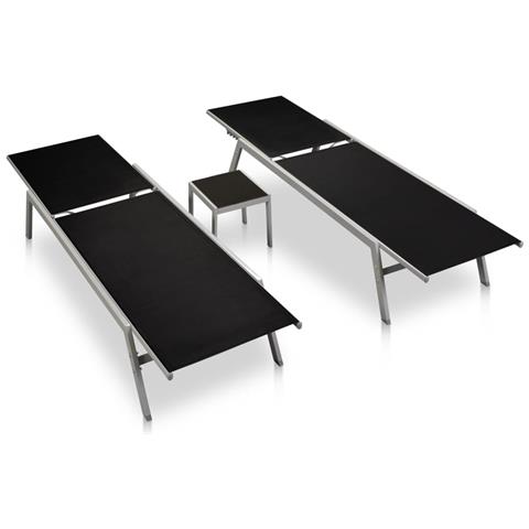 Lettini Prendisole 2 pz con Tavolo in Acciaio e Textilene Nero - Foto 2