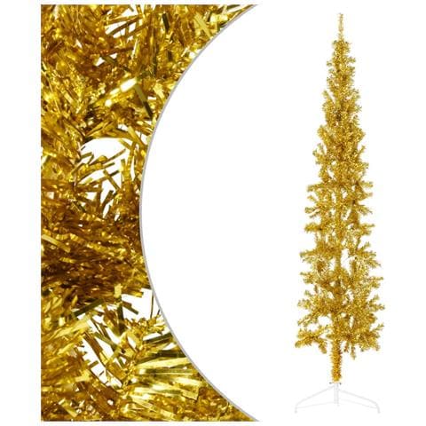 Albero Natale Artificiale Sottile A Metà Con Supporto Oro 240cm - Foto 1