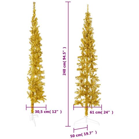 Albero Natale Artificiale Sottile A Metà Con Supporto Oro 240cm - Foto 9