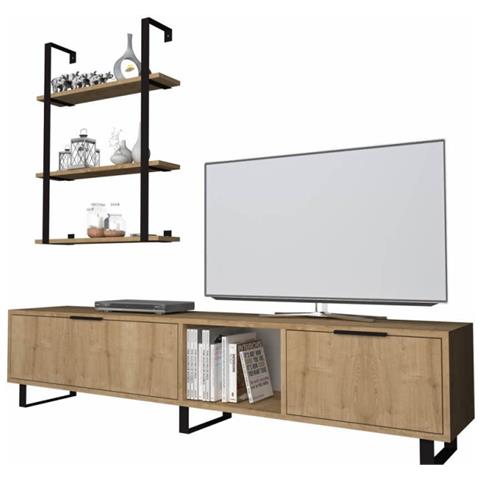 Parete Attrezzata Zenon 180 Cm. Porta Tv E Libreria Rovere - Foto 1