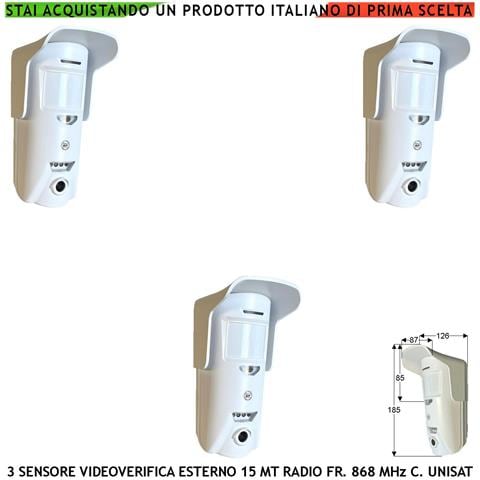 Sensore Movimento Doppia Tecnologia Esterno 3 Pezzi 15 Metri Grandangolo O 25 Metri Tenda Incorpora Fotocamera A Color - Foto 1