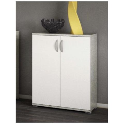 Armadietto Credenza Da Ingresso Salotto Bianco Effetto Pietra In Legno Nobilitato Melaminico - Foto 2
