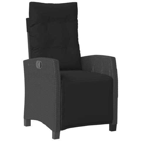 Sedia Reclinabile Da Giardino Con Poggiapiedi Nera Polyrattan - Foto 1