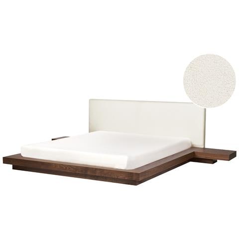 Letto Matrimoniale Marrone Con Testata In Bouclé 180 X 200 Cm Zen - Foto 2