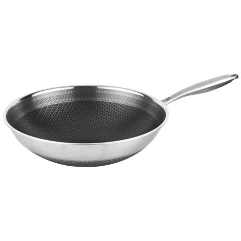 Wok Inox Premium Con Interno Antiaderente A Nido D'api 32 Cm, Argento - Foto 1