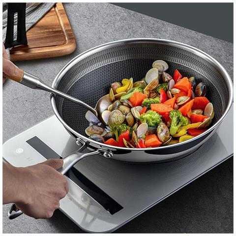Wok Inox Premium Con Interno Antiaderente A Nido D'api 32 Cm, Argento - Foto 2