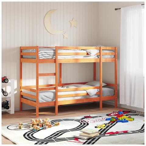 Letto A Castello Marrone Cera 90x190 Cm In Legno Di Pino - Foto 1