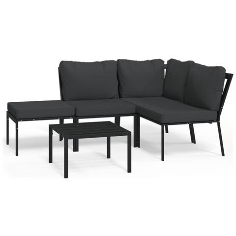 Set Salotto da Giardino 5pz con Cuscini Grigi in Acciaio - Foto 1
