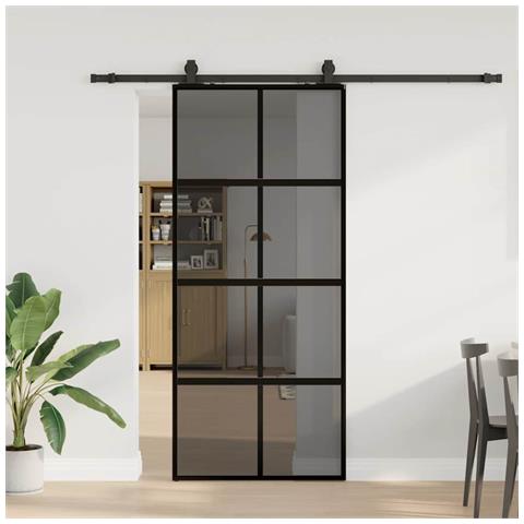 Porta Scorrevole Set Ferramenta Nera 90x205 cm Vetro Temperato - Foto 1