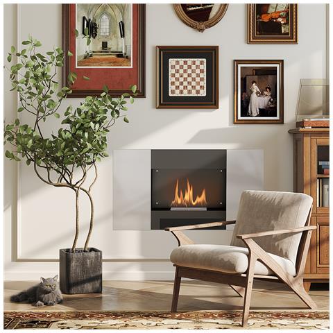 Camino a Bioetanolo 0.9L da Parete in Acciaio Inox, 100x15x54 cm, Nero e Argento - Foto 6