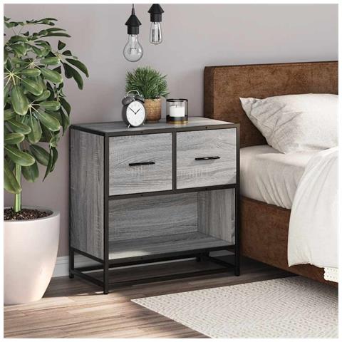 Comodino Grigio Sonoma 60x31x60 Cm Legno Multistrato E Metallo - Foto 3