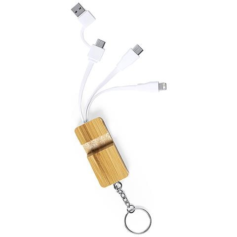 Cavo Caricabatterie Multifunzione Nature Bamboo Micro Usb, Tipo C E Lightning 5v Dc 2,4a 2,8x15,5x1,5 Cm. Colore Del Legno - Foto 1