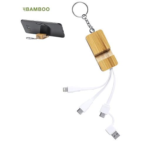 Cavo Caricabatterie Multifunzione Nature Bamboo Micro Usb, Tipo C E Lightning 5v Dc 2,4a 2,8x15,5x1,5 Cm. Colore Del Legno - Foto 4