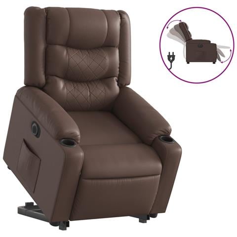 Poltrona Alzapersona Reclinabile Marrone In Similpelle - Foto 2