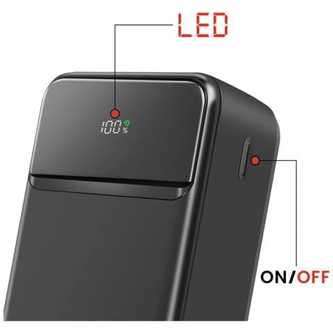 Batteria Esterna 30000mah Con Usb-c E 2 Usb Schermo Led Compatta, Nero - Foto 5