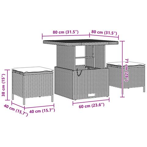 Set di divani giardino 8 pezzi con cuscini in polyrattan nero e acacia, Set da pranzo giardino 3 pezzi con cuscini in polyrattan nero e acacia - Foto 8