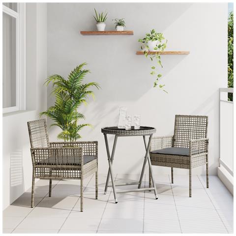 Set da Giardino 3 Pezzi  con Cuscini Grigio in Polyrattan - Foto 2