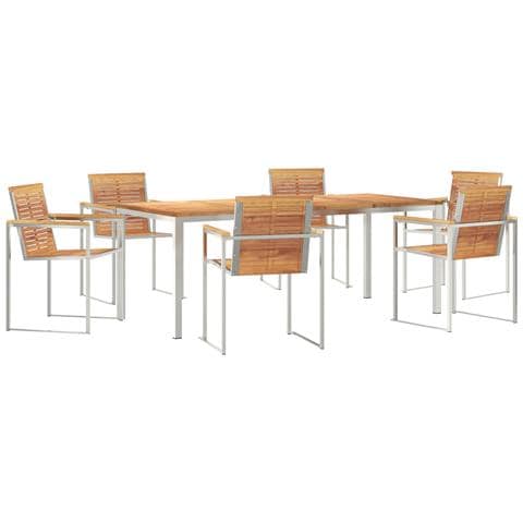 Set da Pranzo da Giardino in Legno Massello di Teak da 7 Pezzi, Tavolo da Pranzo all'Aperto  200x90x74.5 cm in Legno Massello di Teak - Foto 1
