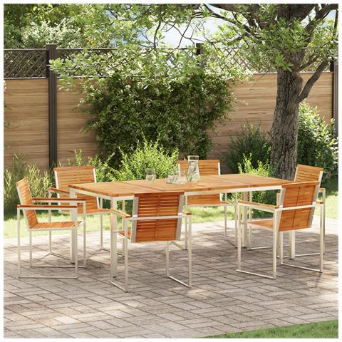 Set da Pranzo da Giardino in Legno Massello di Teak da 7 Pezzi, Tavolo da Pranzo all'Aperto  200x90x74.5 cm in Legno Massello di Teak - Foto 2