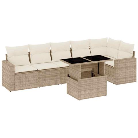 Set Divani da Giardino 7 pz con Cuscini Beige in Polyrattan - Foto 1
