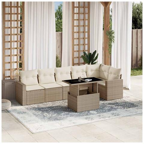 Set Divani da Giardino 7 pz con Cuscini Beige in Polyrattan - Foto 2
