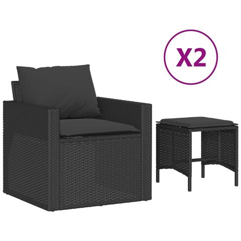 Set Divani da Giardino 4 pz con Cuscini Nero in Polyrattan - Foto 1