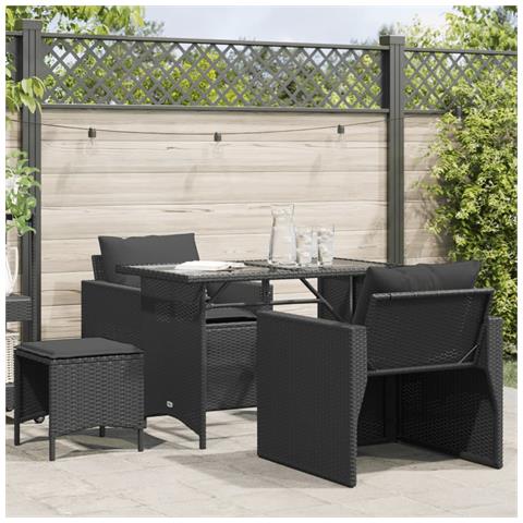 Set Divani da Giardino 4 pz con Cuscini Nero in Polyrattan - Foto 2
