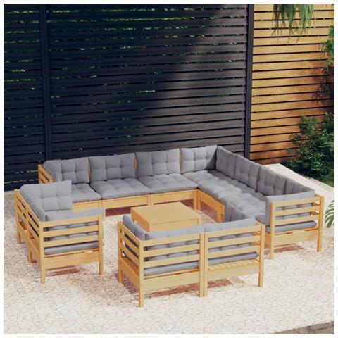 Set Divani da Giardino 12 pz con Cuscini Grigi Massello di Pino - Foto 2