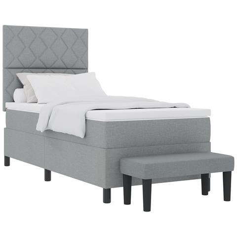 Letto con Rete a Molla con Materasso & Panchina Grigio Chiaro 100x200 cm Tessuto - Foto 1