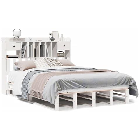 Letto Libreria senza Materasso Bianco 150x200 cm Legno di Pino - Foto 1