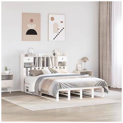 Letto Libreria senza Materasso Bianco 150x200 cm Legno di Pino - Foto 2