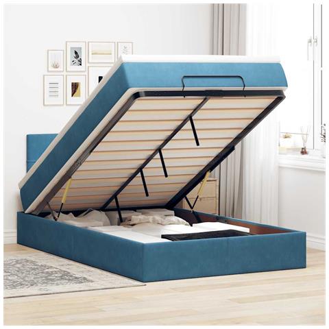 Pouf Letto con Materasso Blu Scuro 120x190 cm Velluto - Foto 2