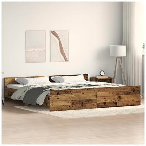 Struttura Letto Legno Invecchiato 200x200 cm Legno Ingengnerizzato - Foto 2