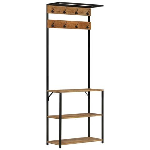 Lusso Casadino -  Appendiabiti Con Scarpiera 68x30x182 Cm Massello Mango Grezzo - Foto 8