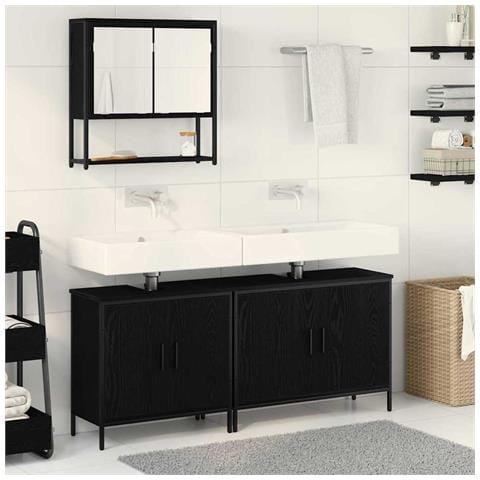 Set di mobili per il bagno con porta 3 pcs Nero 80 x 30 x 44 cm - Foto 2