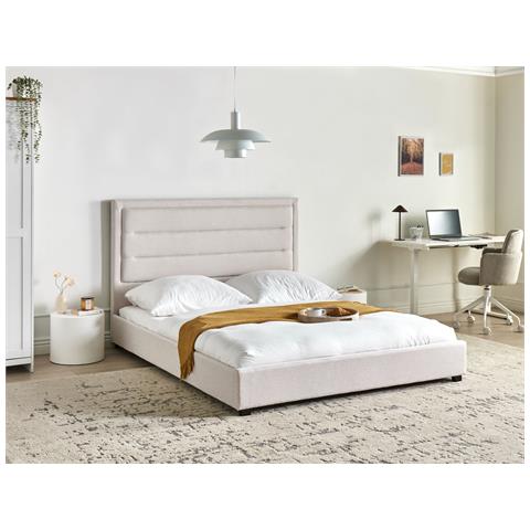 Letto Tessuto Rouen 160 X 200 Cm Beige Chiaro - Foto 1