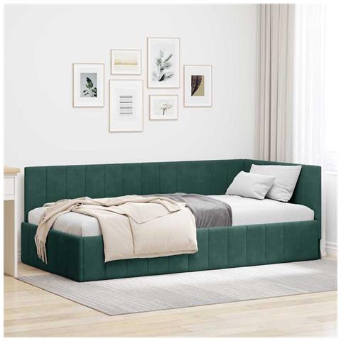 Cornice del letto ad angolo Verde scuro 90 x 190 cm Velluto - Foto 2