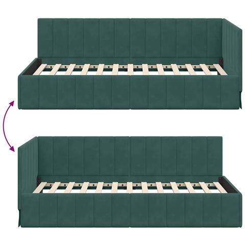 Cornice del letto ad angolo Verde scuro 90 x 190 cm Velluto - Foto 9