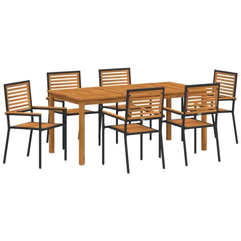 Set da Pranzo per Giardino 7 pcs Nero Poly Rattan - Foto 1