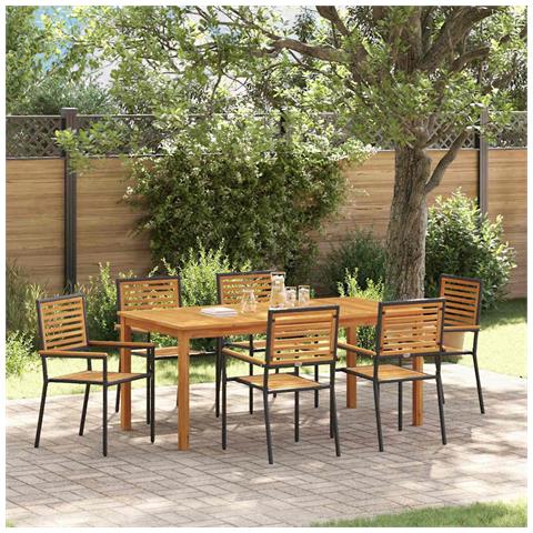 Set da Pranzo per Giardino 7 pcs Nero Poly Rattan - Foto 2
