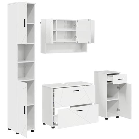 Set di mobili per il bagno 4 pcs Bianco lucido 30 x 35 x 192 cm - Foto 1