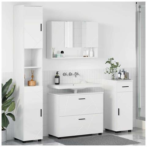 Set di mobili per il bagno 4 pcs Bianco lucido 30 x 35 x 192 cm - Foto 2