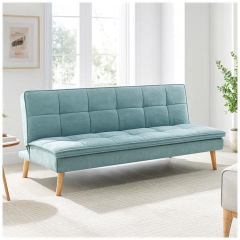 Divano Letto Reclinabile 3 Posti Ergonomico In Tessuto Celeste Con Gambe Legno - Foto 1