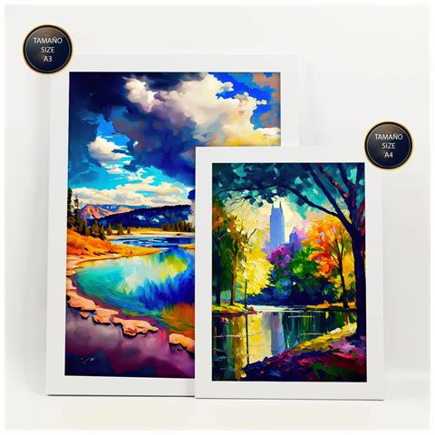 Set Di 6 Stampe Nuvole In Stile Dipinto A Olio. Illustrazioni Di Monumenti E Città In Stile Fotografico A Colori. A3 & A4 Cornice Bianca - Foto 2