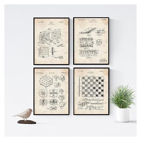 Set Di 4 Stampe Vintage Lamine Con Brevetti Di Gioco Da Tavolo. Poster Con Inventamenti E Brevetti. Scegli Il Colore Che Più Ti Piace Cornice Nera A4 - Foto 1